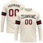 Custom Crimson Black Long Sleeve Performance T-Shirt for Men and Women Custom Cream Crimson-Black Long Sleeve Performance
