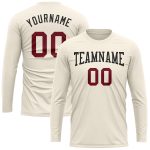 Custom Crimson Black Long Sleeve Performance T-Shirt for Men and Women Custom Cream Crimson-Black Long Sleeve Performance - Image 2