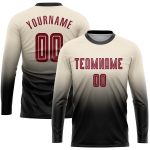 Custom Soccer Uniform Jersey - Cream Crimson Black Long Sleeve Fade Sublimation Fashion Custom Cream Crimson-Black Sublimation
