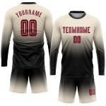 Custom Soccer Uniform Jersey - Cream Crimson Black Long Sleeve Fade Sublimation Fashion Custom Cream Crimson-Black Sublimation - Image 2