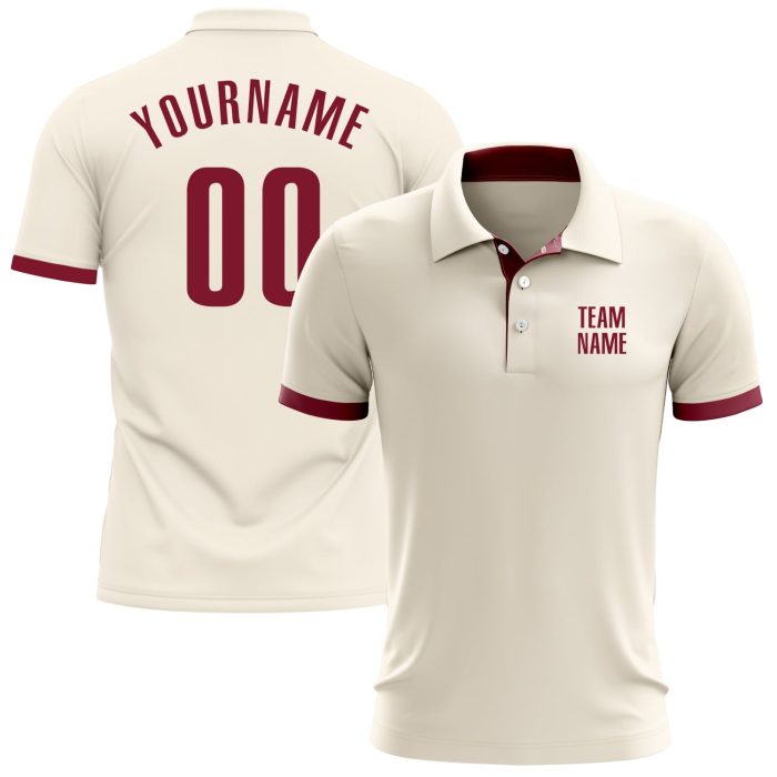 Custom Cream Crimson Performance Golf Polo Shirt for Men, Breathable Fabric, Comfort Fit Custom Cream Crimson Performance - Image 1