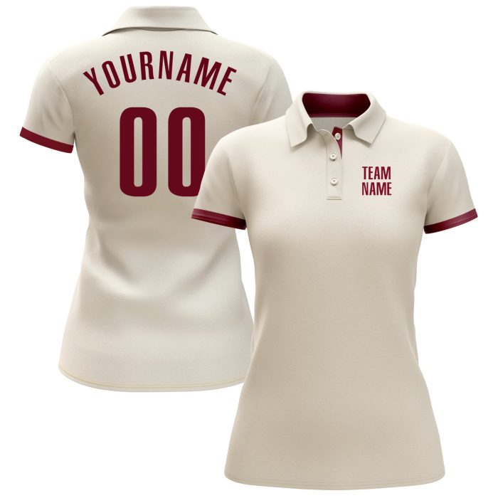 Custom Cream Crimson Performance Golf Polo Shirt for Men, Breathable Fabric, Comfort Fit Custom Cream Crimson Performance - Image 2