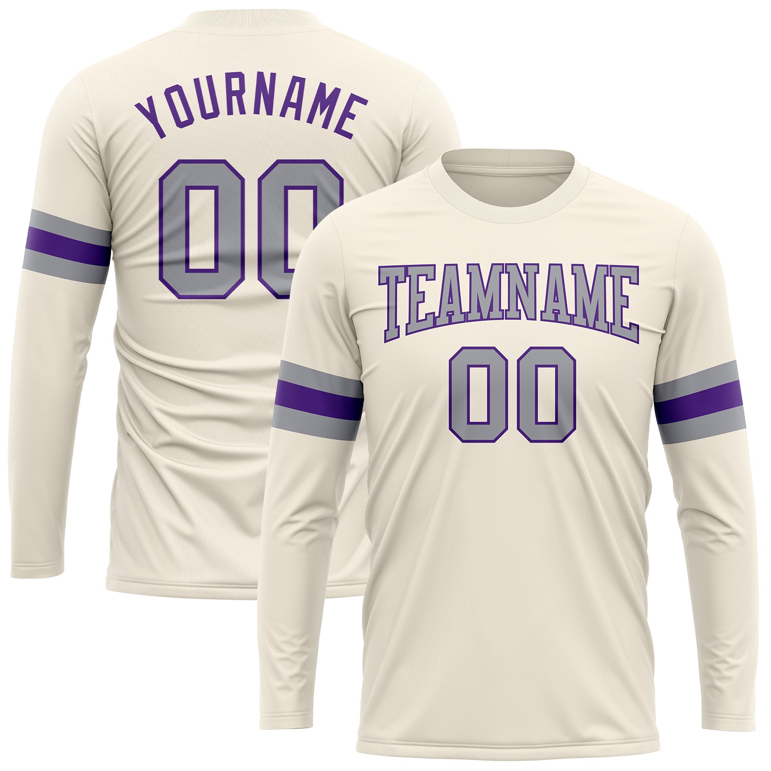 Cream Gray Purple Long Sleeve Performance T-Shirt for Men and Women, Custom Design Custom Cream Gray-Purple Long Sleeve Performance