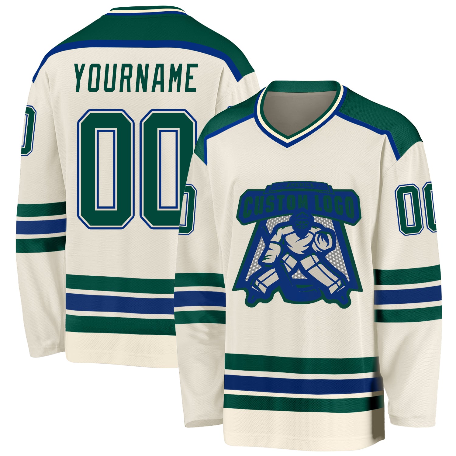 Custom Cream Green-Royal Hockey Jersey Custom Royal Green Cream Hockey Jersey for Men and Women Custom Cream Green-Royal Hockey Jersey - Image 1