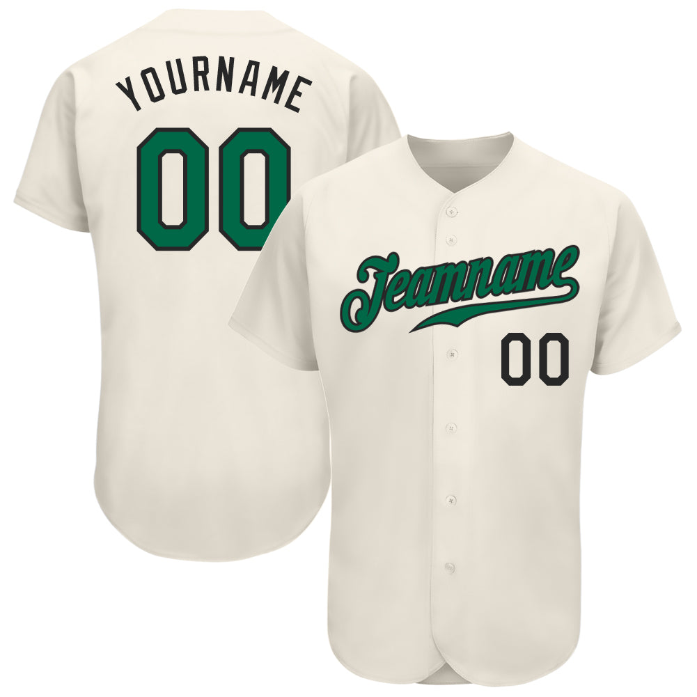Custom Cream Green Black Baseball Jersey - Authentic Style 7652 Custom Cream Kelly Green-Black Authentic Baseball Jersey