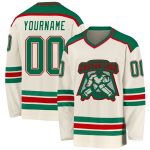 Custom Hockey Jersey in Cream, Kelly Green, and Red - Personalized Team Apparel Custom Cream Kelly Green-Red Hockey Jersey