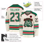Custom Hockey Jersey in Cream, Kelly Green, and Red - Personalized Team Apparel Custom Cream Kelly Green-Red Hockey Jersey - Image 3
