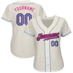 Custom Baseball Jersey - Authentic Cream Light Blue Black Pink Design Custom Cream Light Blue Black-Pink Authentic Baseball - Image 2