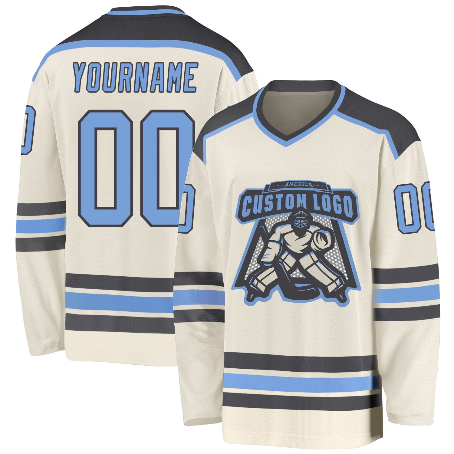 Custom Light Blue and Steel Gray Hockey Jersey - Personalized Cream Jersey for Men and Women Custom Cream Light Blue-Steel