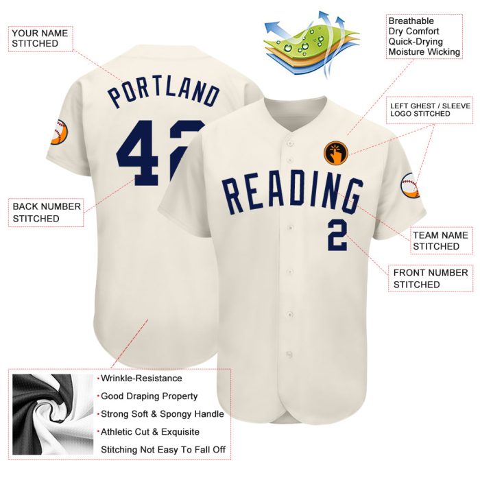 Custom Cream Navy Baseball Jersey - Authentic Design, High Quality Fabric, Perfect for Sports and Casual Wear Custom Cream - Image 3