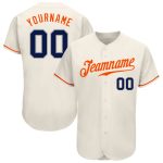 Custom Navy Orange Authentic Baseball Jersey - Personalized Cream Design Custom Cream Navy-Orange Authentic Baseball Jersey