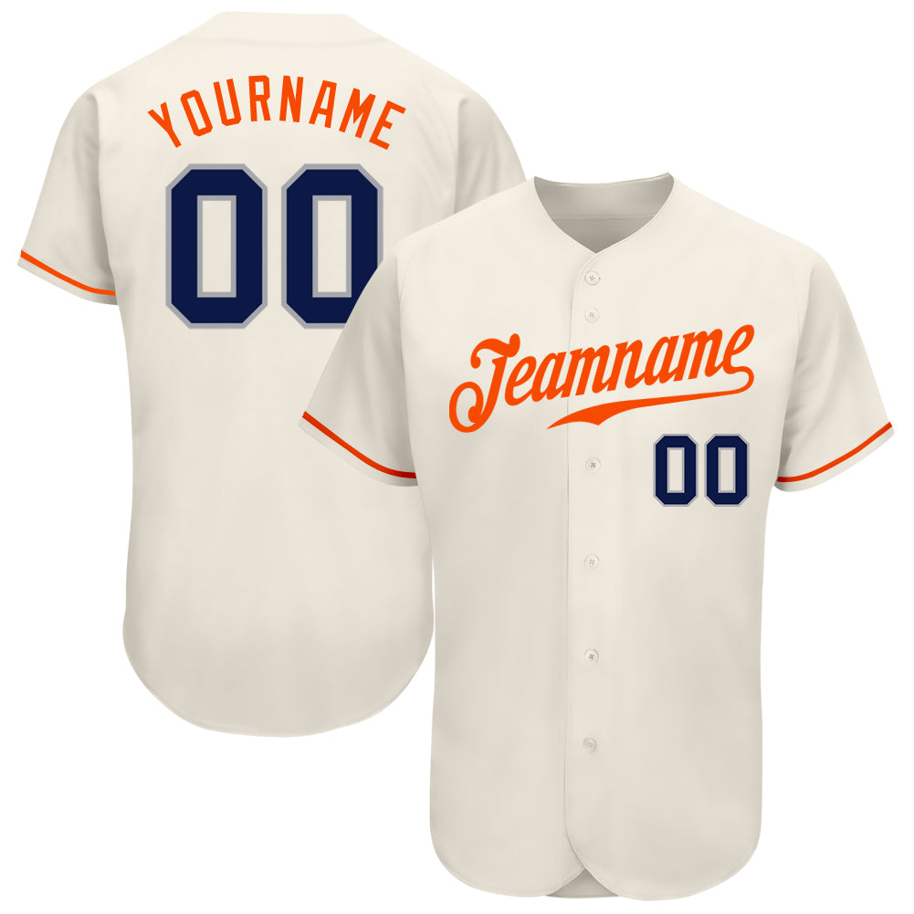 Custom Navy Orange Authentic Baseball Jersey - Personalized Cream Design Custom Cream Navy-Orange Authentic Baseball Jersey