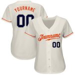 Custom Navy Orange Authentic Baseball Jersey - Personalized Cream Design Custom Cream Navy-Orange Authentic Baseball Jersey - Image 2