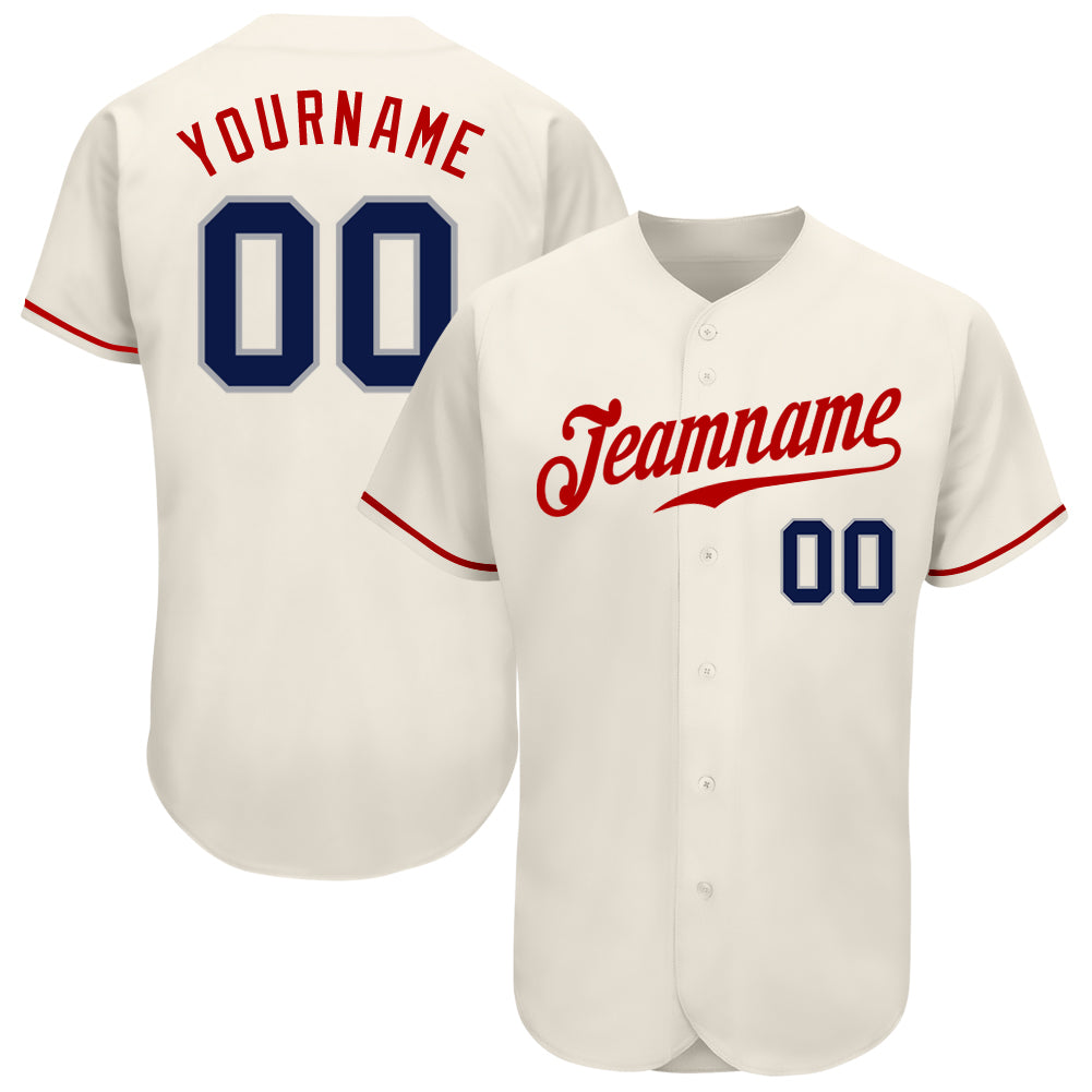 Custom Cream Navy Red Baseball Jersey - Authentic Personalized Sports Apparel Custom Cream Navy-Red Authentic Baseball Jersey