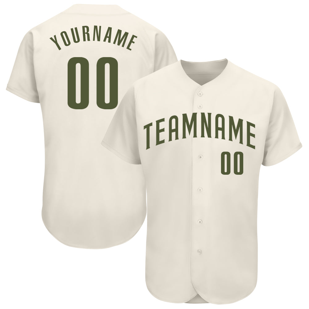 Custom Cream Olive Baseball Jersey Authentic Style 9216 Custom Cream Olive Authentic Baseball Jersey Style 9216