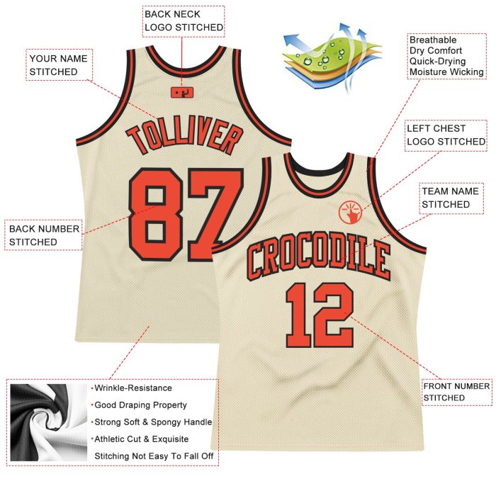 Custom Orange Black Authentic Basketball Jersey - Throwback Style Custom Cream Orange-Black Authentic Throwback Basketball - Image 2