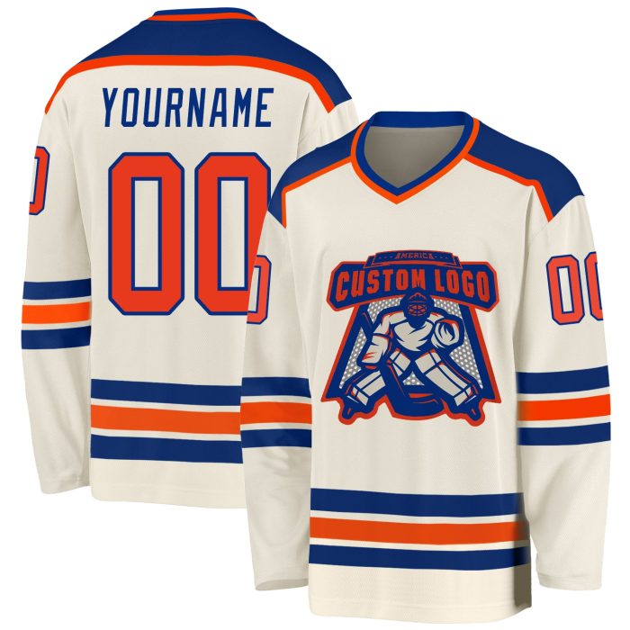 Custom Orange-Royal Hockey Jersey - Personalized Cream Team Apparel Custom Cream Orange-Royal Hockey Jersey - Image 1