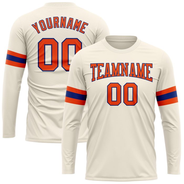 Custom Performance Long Sleeve T-Shirt in Cream Orange-Royal Custom Cream Orange-Royal Long Sleeve Performance T-Shirt - Image 1
