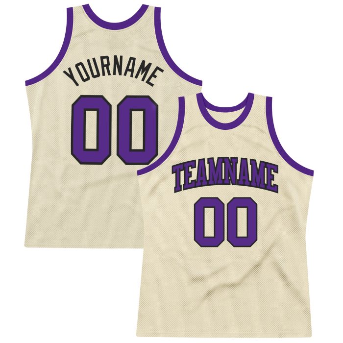 Authentic Throwback Basketball Jersey - Custom Purple and Black Design Custom Cream Purple-Black Authentic Throwback Basketball - Image 1