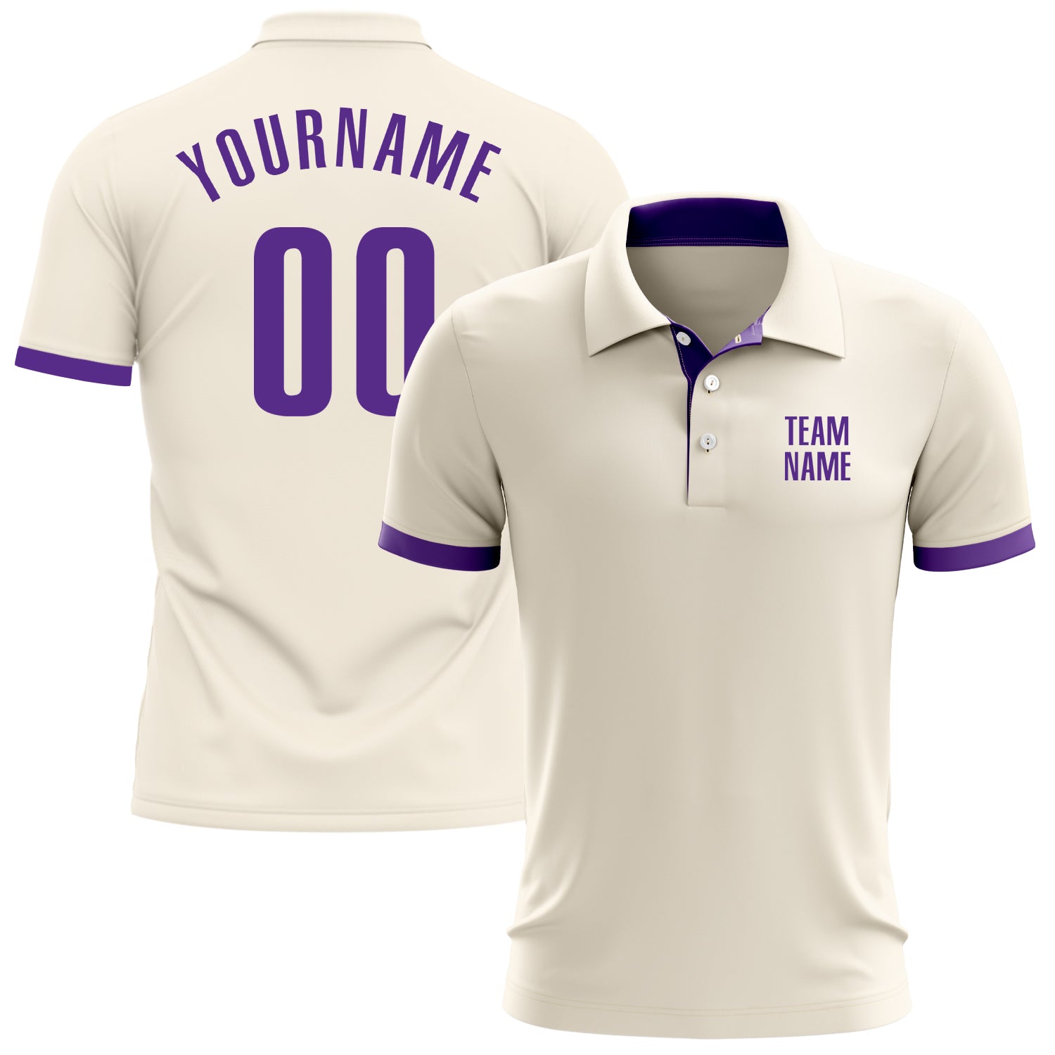 Custom Golf Polo Shirt in Cream and Purple - Performance Fabric Custom Cream Purple Performance Golf Polo Shirt