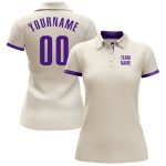 Custom Golf Polo Shirt in Cream and Purple - Performance Fabric Custom Cream Purple Performance Golf Polo Shirt - Image 2