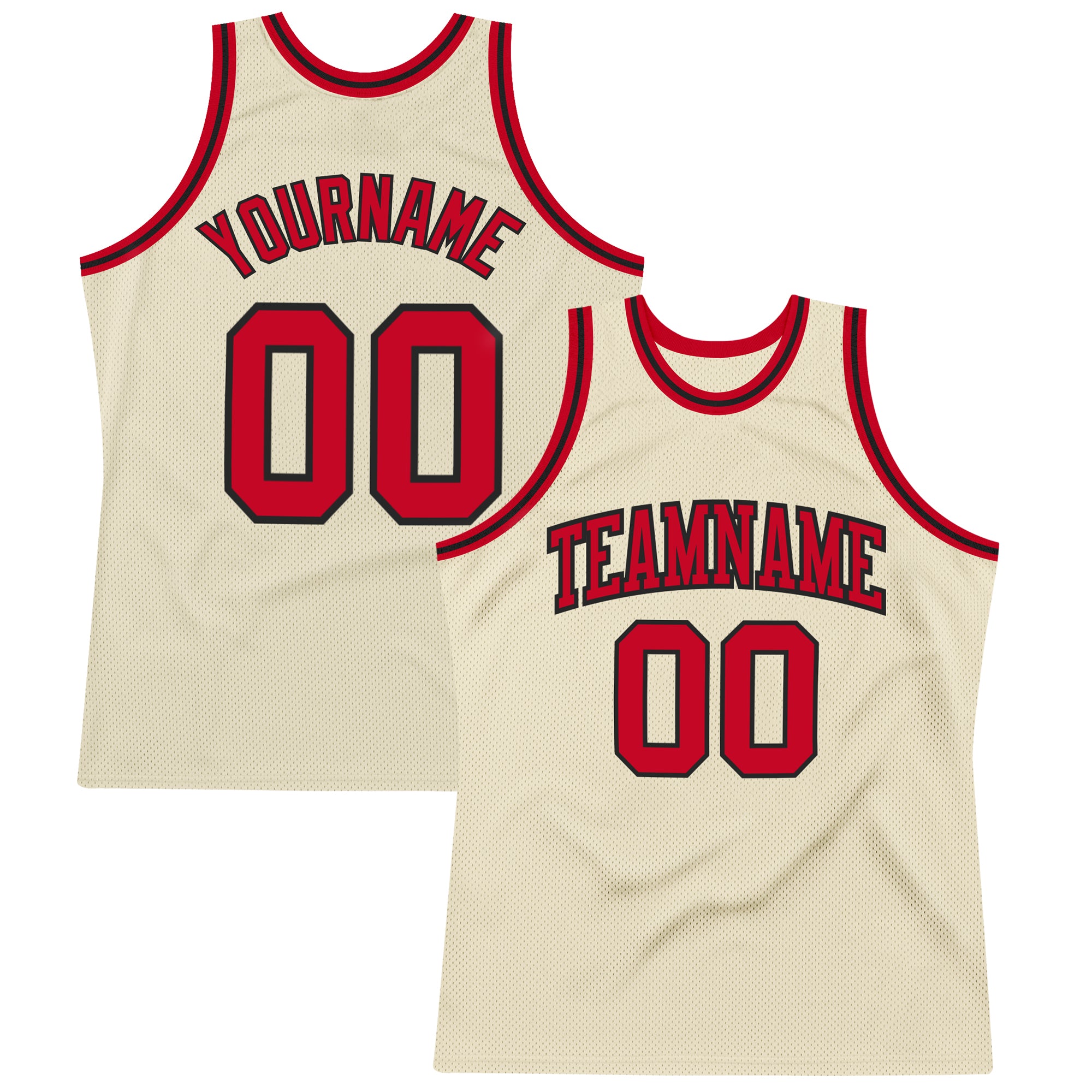 Custom Cream Red-Black Authentic Throwback Basketball Jersey Style 5719 Custom Red Black Basketball Jersey Authentic Throwback Style 5719 Custom Cream Red-Black Authentic Throwback Basketball Jersey - Image 1