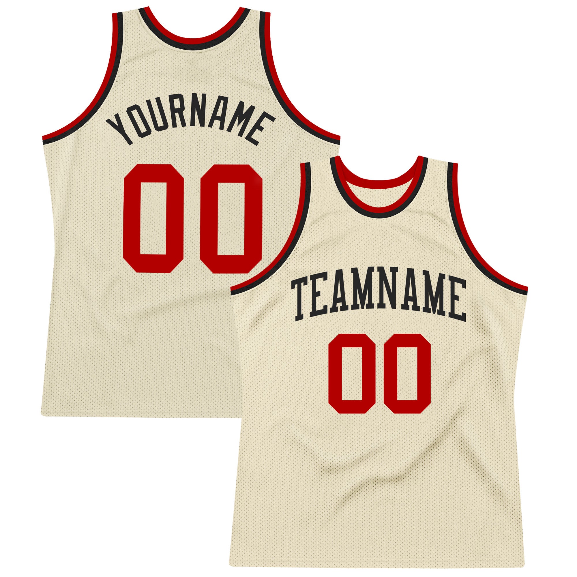 Custom Cream Red Black Basketball Jersey Authentic Throwback Design Custom Cream Red-Black Authentic Throwback Basketball