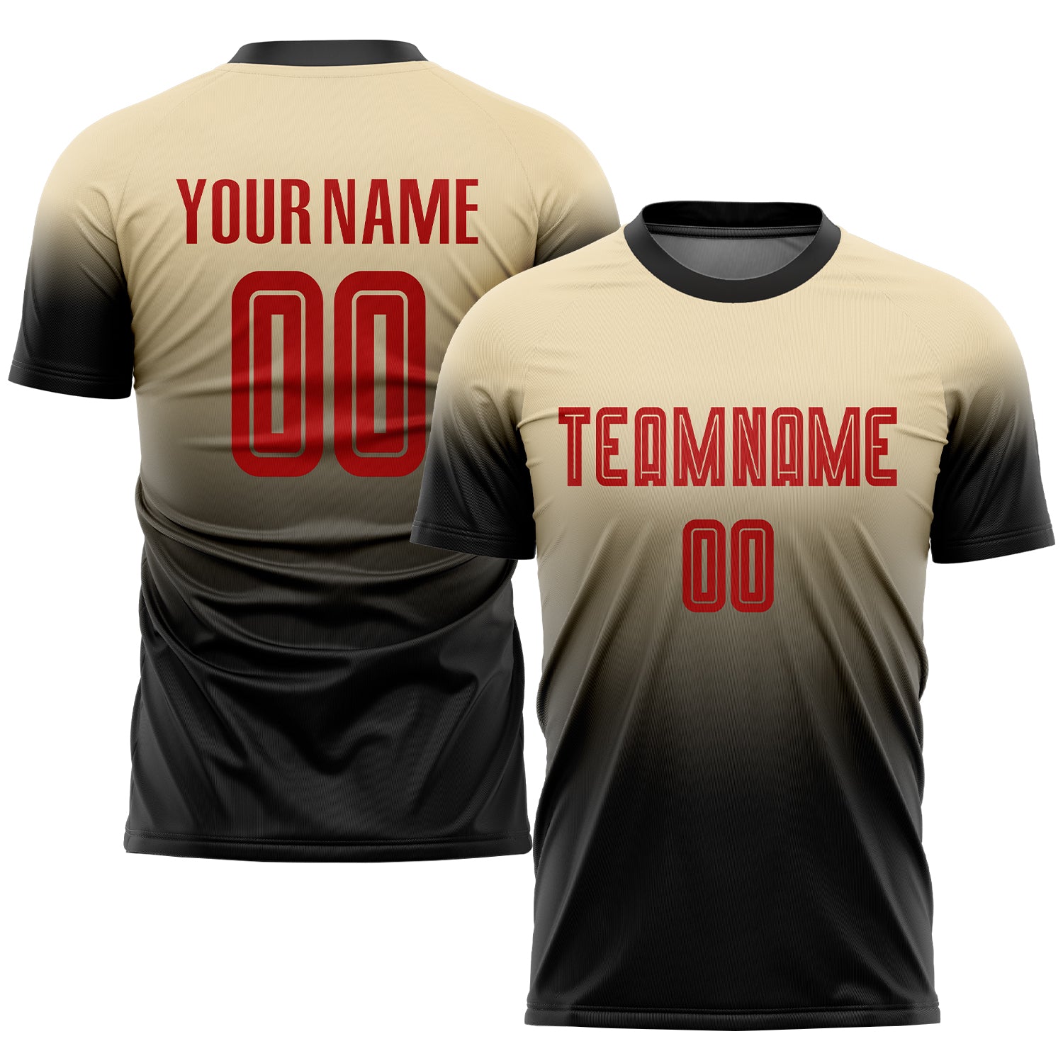 Custom Cream Red Black Soccer Jersey Fade Design Fashion Uniform Custom Cream Red-Black Sublimation Fade Fashion Soccer Uniform