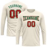 Custom Performance T-Shirt Long Sleeve Cream Red Kelly Green for Men and Women Custom Cream Red-Kelly Green Long Sleeve Performance - Image 2