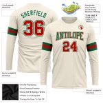 Custom Performance T-Shirt Long Sleeve Cream Red Kelly Green for Men and Women Custom Cream Red-Kelly Green Long Sleeve Performance - Image 3