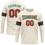 Custom Performance T-Shirt Long Sleeve Cream Red Kelly Green for Men and Women Custom Cream Red-Kelly Green Long Sleeve Performance