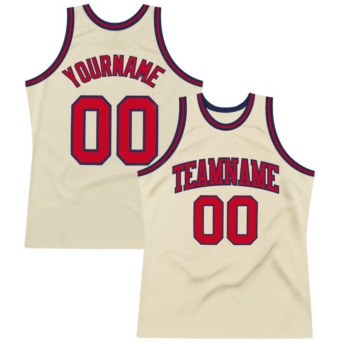 Authentic Throwback Basketball Jersey Custom Cream Red-Navy Design Custom Cream Red-Navy Authentic Throwback Basketball Jersey - Image 1