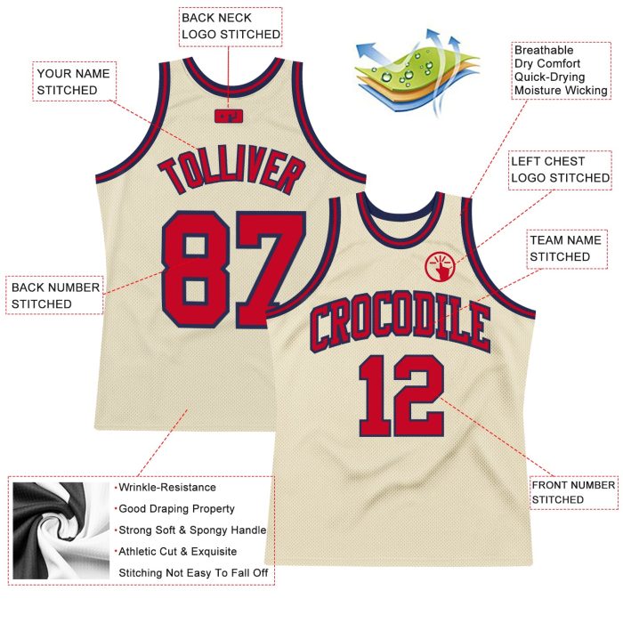 Authentic Throwback Basketball Jersey Custom Cream Red-Navy Design Custom Cream Red-Navy Authentic Throwback Basketball Jersey - Image 2