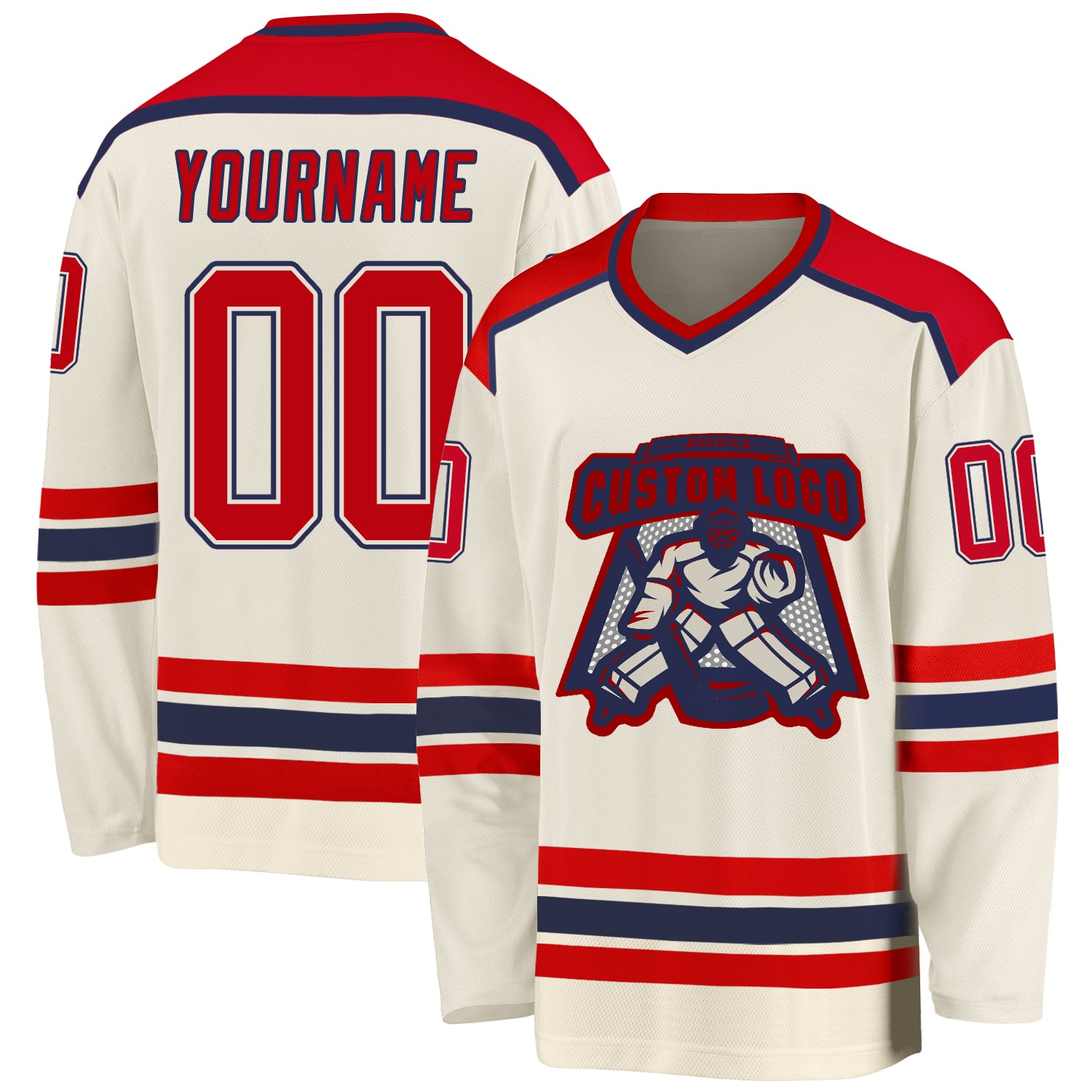 Custom Red-Navy Hockey Jersey | Personalized Cream Team Sportswear Custom Cream Red-Navy Hockey Jersey