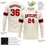 Custom Performance T-Shirt for Men - Long Sleeve Red Navy Cream Design Custom Cream Red-Navy Long Sleeve Performance T-Shirt - Image 3