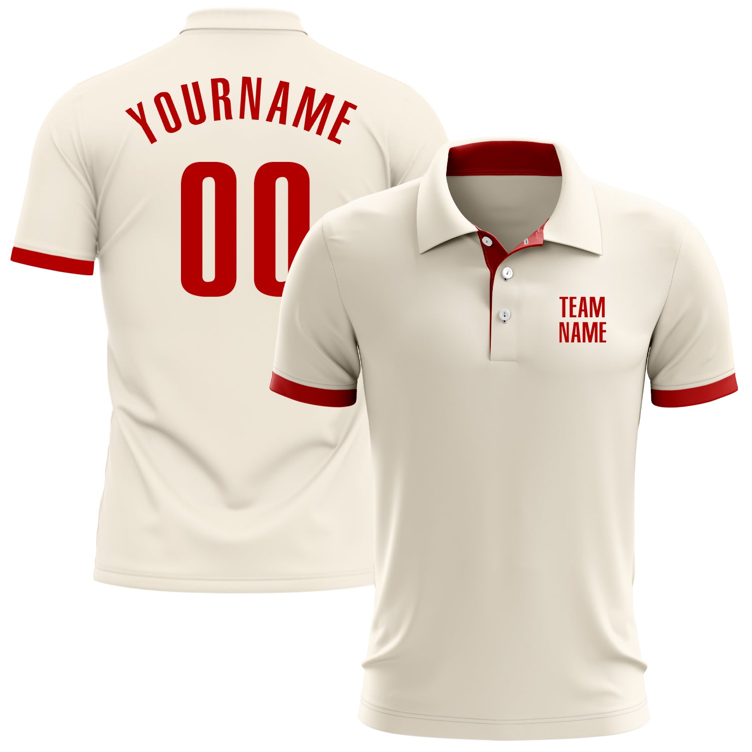 Custom Cream Red Performance Golf Polo Shirt Custom Cream Red Golf Polo Shirt for Performance - Mens Activewear Custom Cream Red Performance Golf Polo Shirt - Image 1