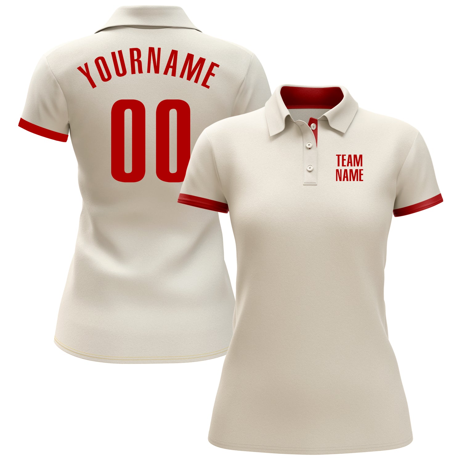 Custom Cream Red Performance Golf Polo Shirt Custom Cream Red Golf Polo Shirt for Performance - Mens Activewear Custom Cream Red Performance Golf Polo Shirt - Image 2