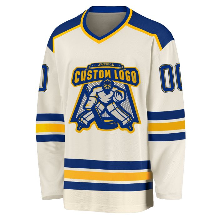 Custom Gold Hockey Jersey - Personalized Cream Royal-Gold Design for Ultimate Fan Gear Custom Cream Royal-Gold Hockey Jersey - Image 2
