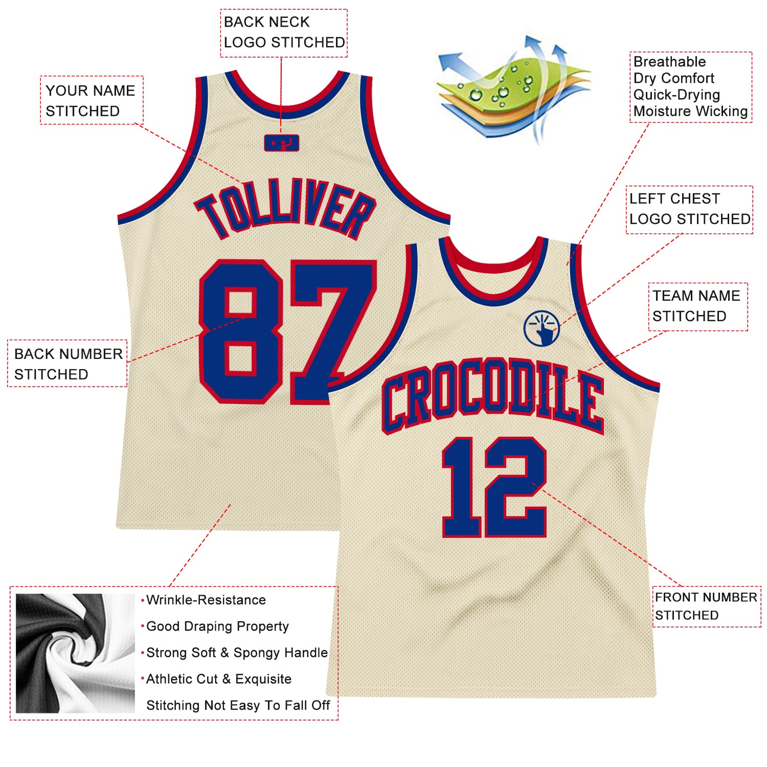 Custom Cream Royal-Red Authentic Throwback Basketball Jersey Style 7311 Custom Royal-Red Basketball Jersey Authentic Throwback Style 7311, Cream Design Custom Cream Royal-Red Authentic Throwback - Image 2