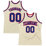 Custom Royal-Red Basketball Jersey Authentic Throwback Style 7311, Cream Design Custom Cream Royal-Red Authentic Throwback