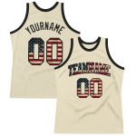 Custom Vintage USA Flag Black Basketball Jersey - Authentic Throwback Design Custom Cream Vintage USA Flag-Black Authentic