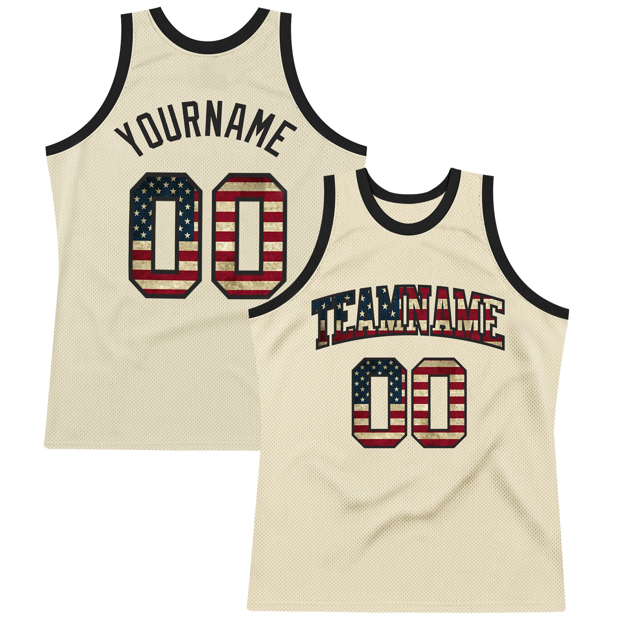 Custom Vintage USA Flag Black Basketball Jersey - Authentic Throwback Design Custom Cream Vintage USA Flag-Black Authentic