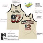 Custom Vintage USA Flag Black Basketball Jersey - Authentic Throwback Design Custom Cream Vintage USA Flag-Black Authentic - Image 2