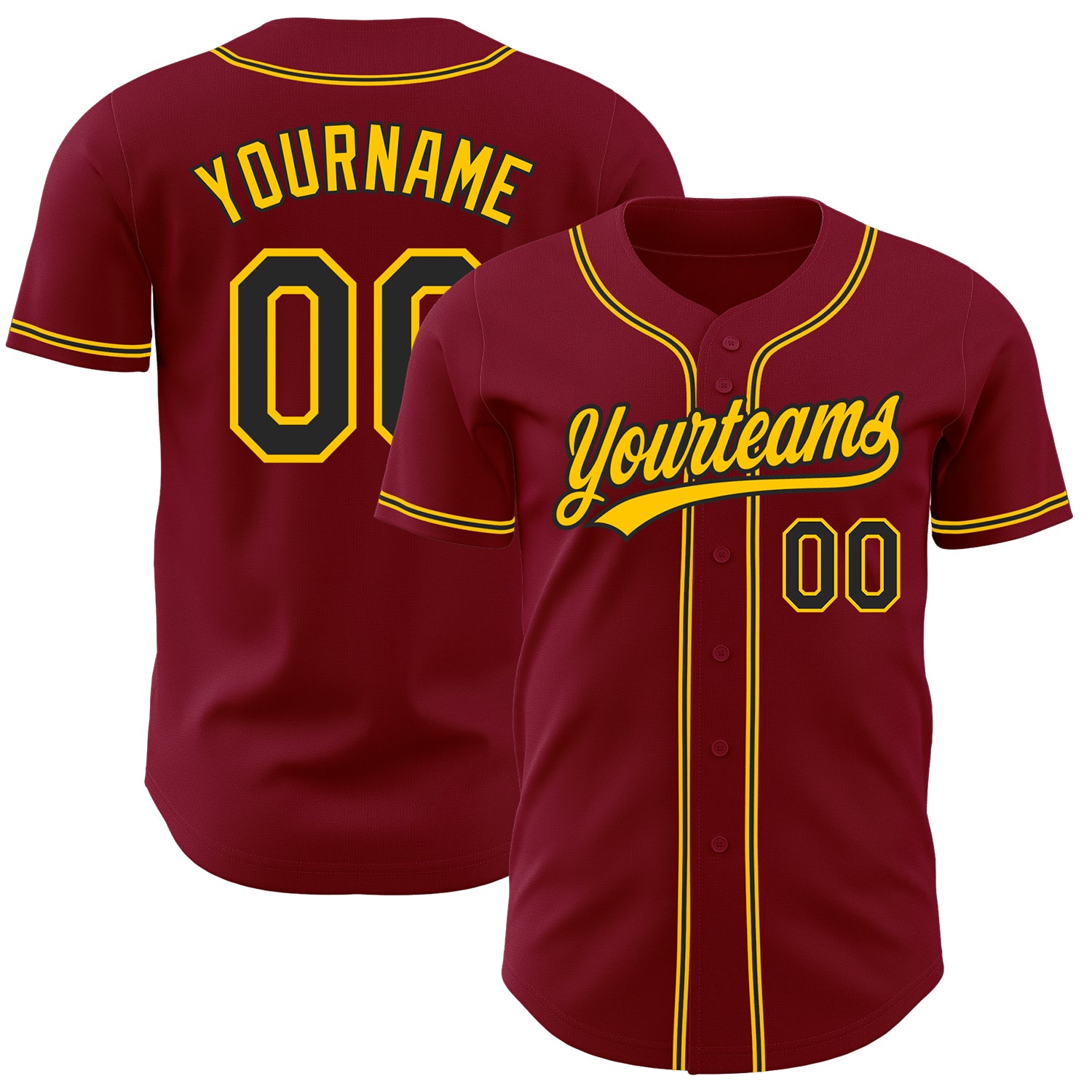 Custom Baseball Jersey - Authentic Crimson Black Gold Design Custom Crimson Black-Gold Authentic Baseball Jersey