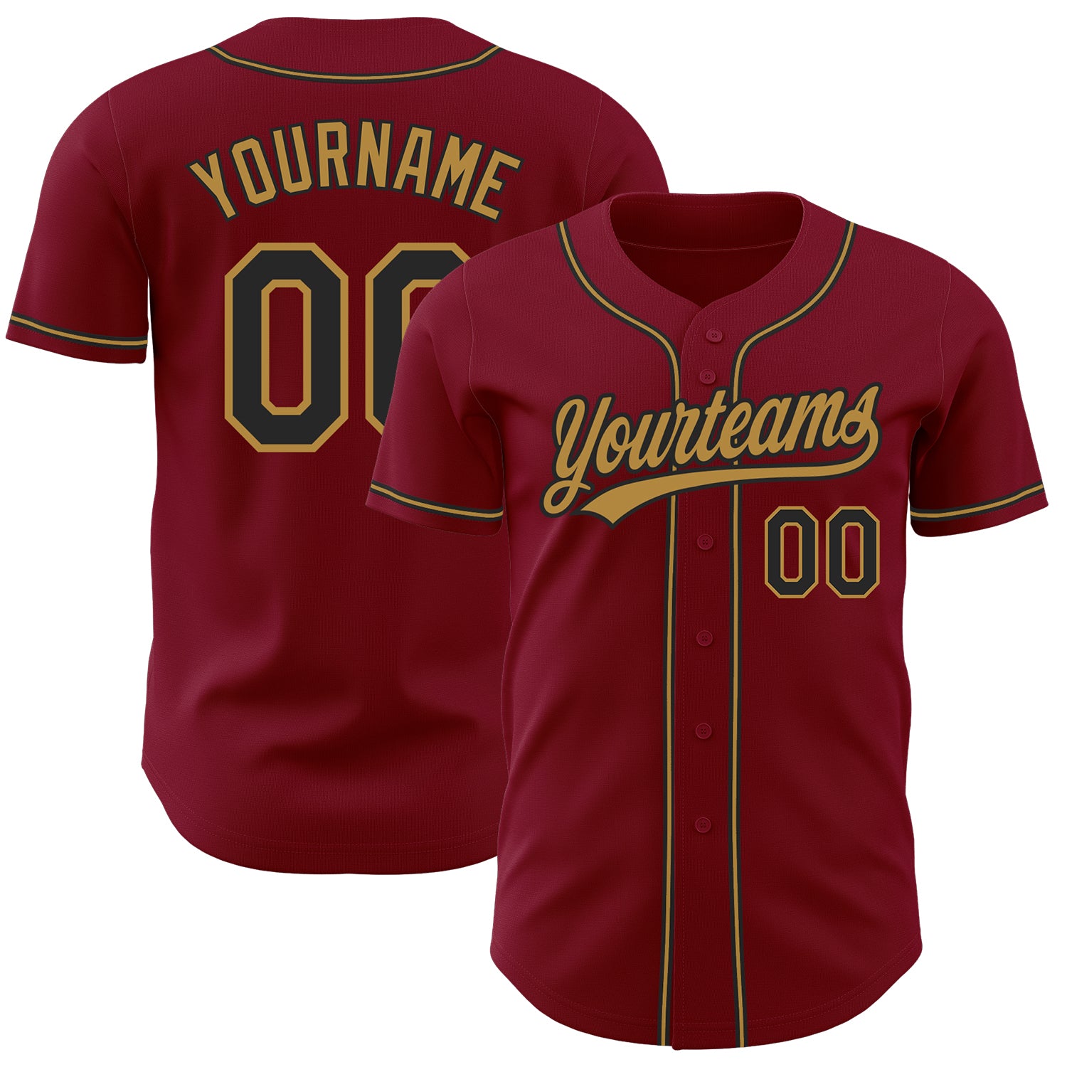 Custom Crimson Black Gold Baseball Jersey - Authentic Baseball Gear Custom Crimson Black-Old Gold Authentic Baseball Jersey