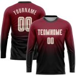 Crimson Cream-Black Fade Soccer Uniform Jersey - Custom Long Sleeve Sublimation Apparel Custom Crimson Cream-Black Sublimation