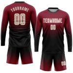 Crimson Cream-Black Fade Soccer Uniform Jersey - Custom Long Sleeve Sublimation Apparel Custom Crimson Cream-Black Sublimation - Image 2
