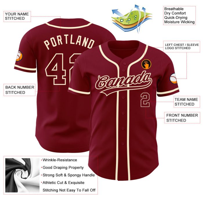 Custom Crimson Cream Baseball Jersey - Authentic Team Gear for Fans Custom Crimson Crimson-Cream Authentic Baseball Jersey - Image 3