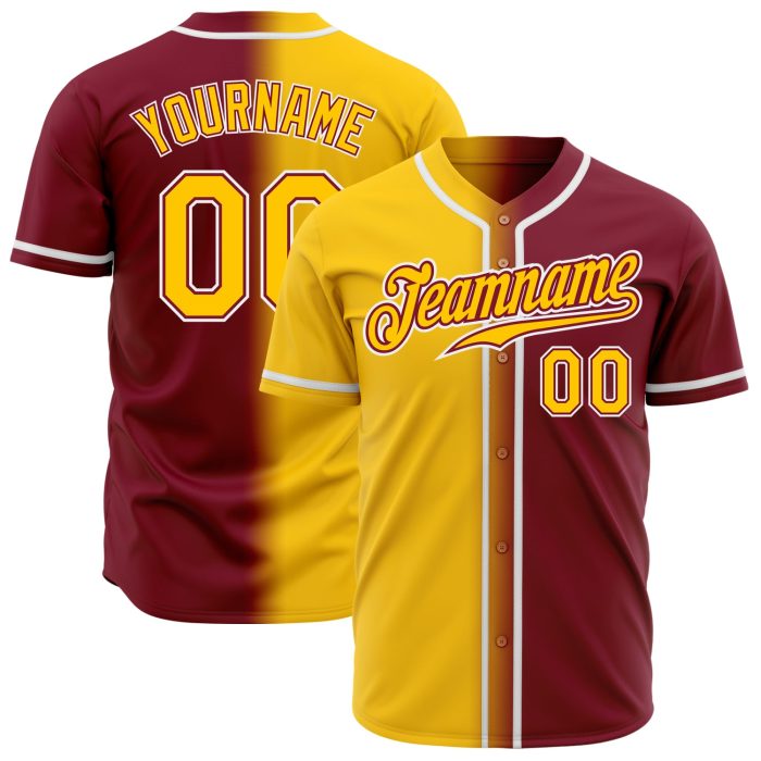 Custom Crimson Gold White Authentic Fade Baseball Jersey - Stylish Fashion Athletic Wear Custom Crimson Gold-White Authentic - Image 1