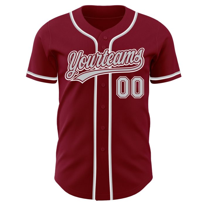 Custom Baseball Jersey - Authentic Crimson Gray-White Design, Perfect for Fans Custom Crimson Gray-White Authentic Baseball - Image 2